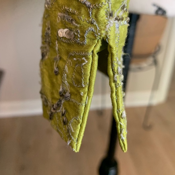 Chico's Silk Sequin Open Front Chartreuse Jacket - Picture 5 of 7